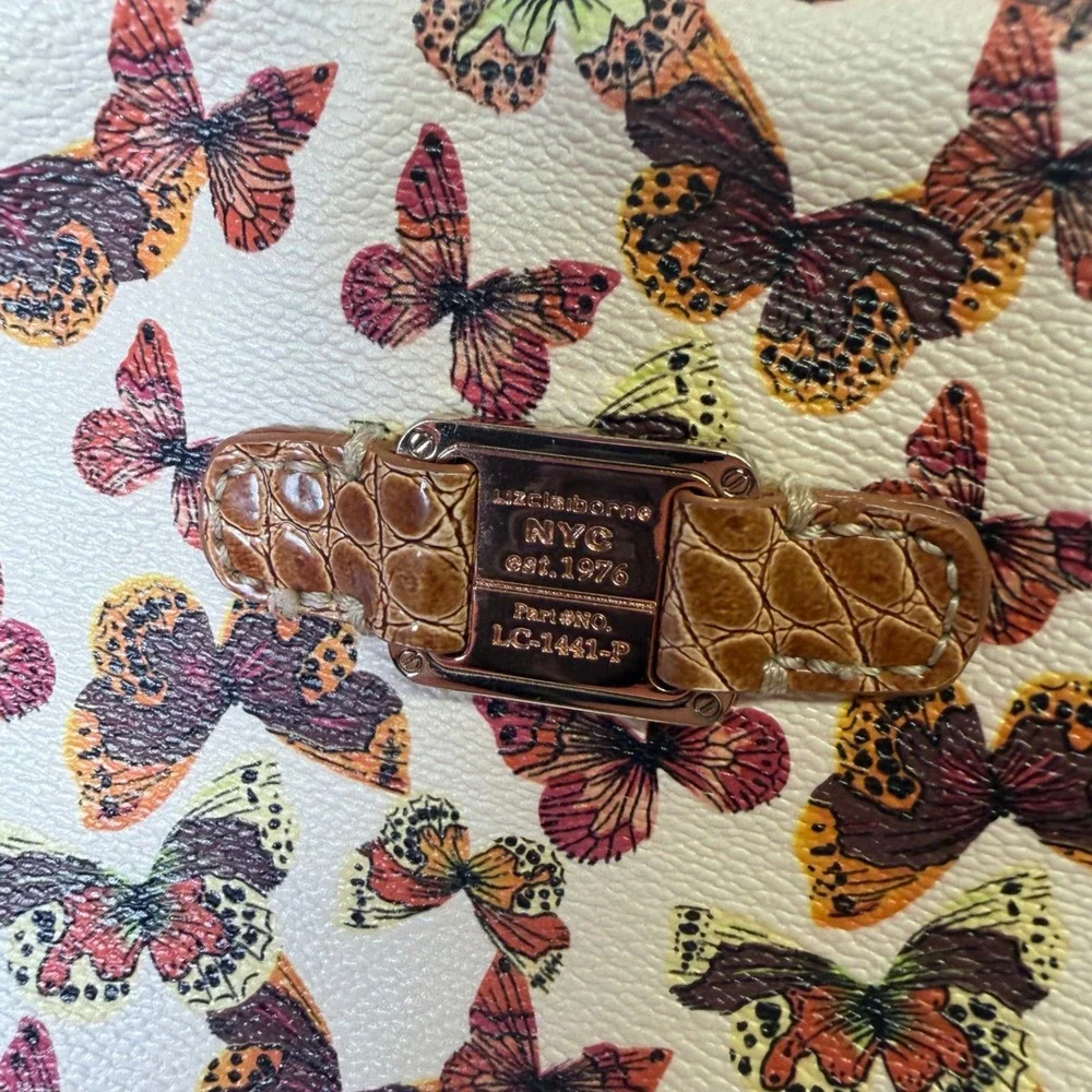 Liz Claiborne Vintage Butterfly Print Hobo Bag Croc Embossed Trim LC-1441-P